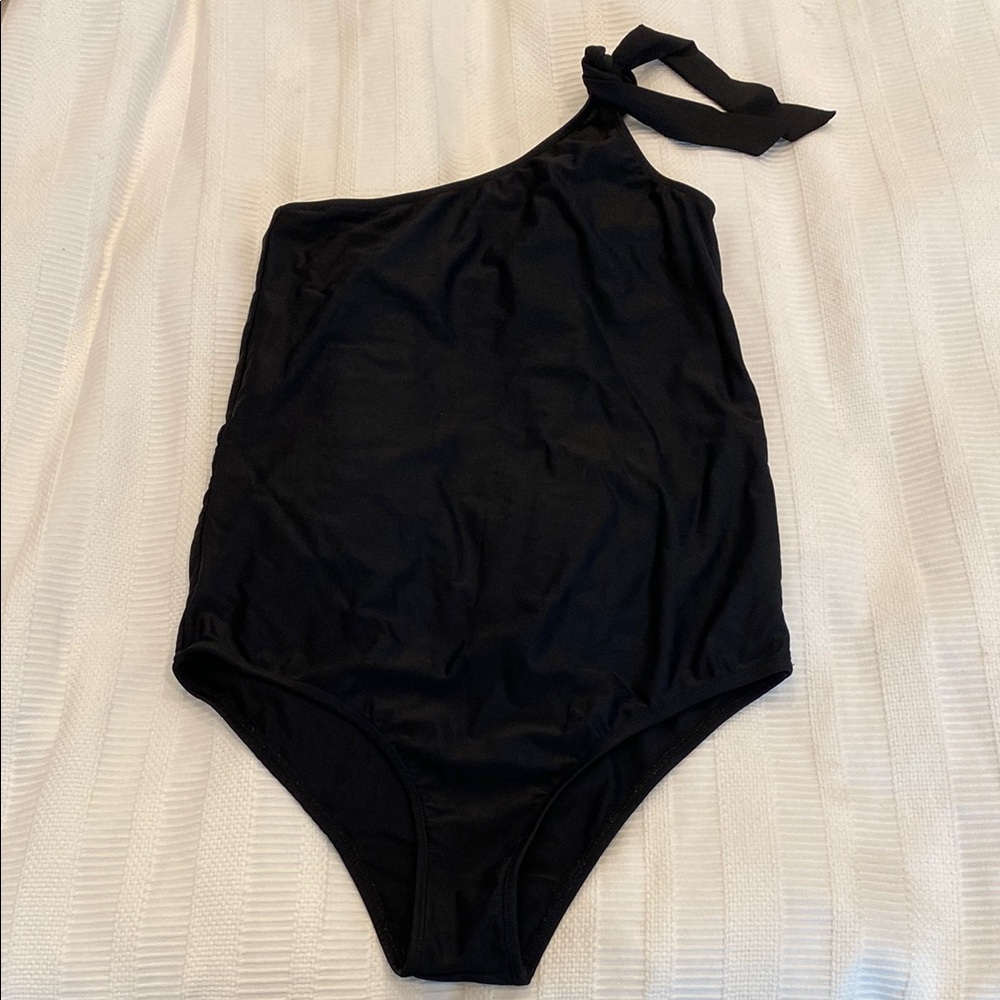 Maternity Black One-Shoulder Swimsuit